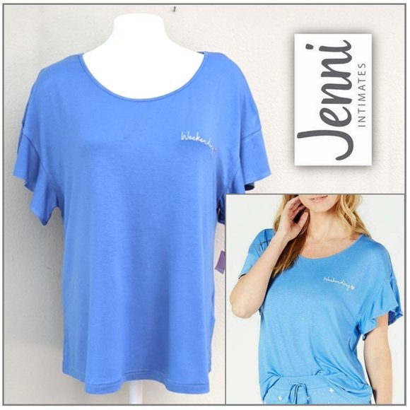 Jenni Women's Light Blue Weekending Pajama Top - Picture 1 of 10